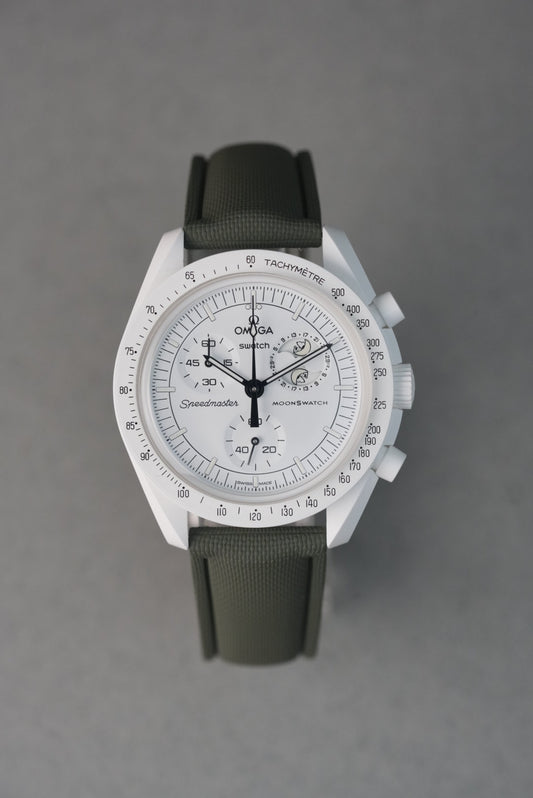 Sailcloth Effect FKM Rubber Strap with Deployant Clasp for Swatch x Omega MoonSwatch - Mission to Moonphase: Full Moon - Khaki