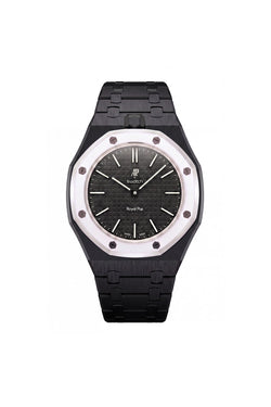 Black watch with silver accents on a white background