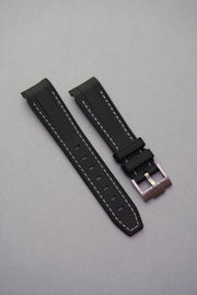 Rubber Curved Strap for Omega x Swatch MoonSwatch – Mission to the MoonPhase – Black with White Stitch