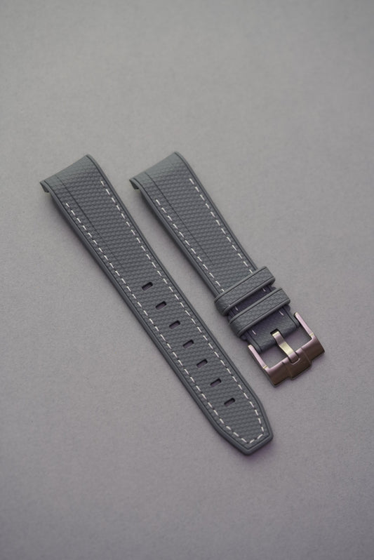 Rubber Curved Strap for Omega x Swatch MoonSwatch – Mission to Pluto – Grey with White Stitch