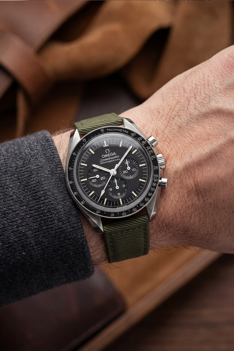 Recycled Gabardine Fabric Watch Strap for Omega Speedmaster