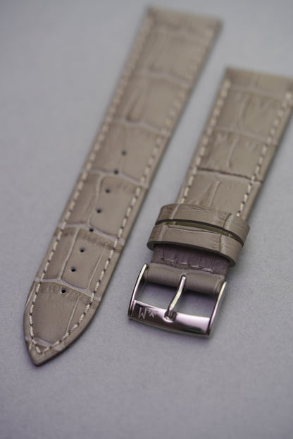Slate grey calf leather watch strap with polished buckle – Italian alligator-style replacement strap for refined watches.
