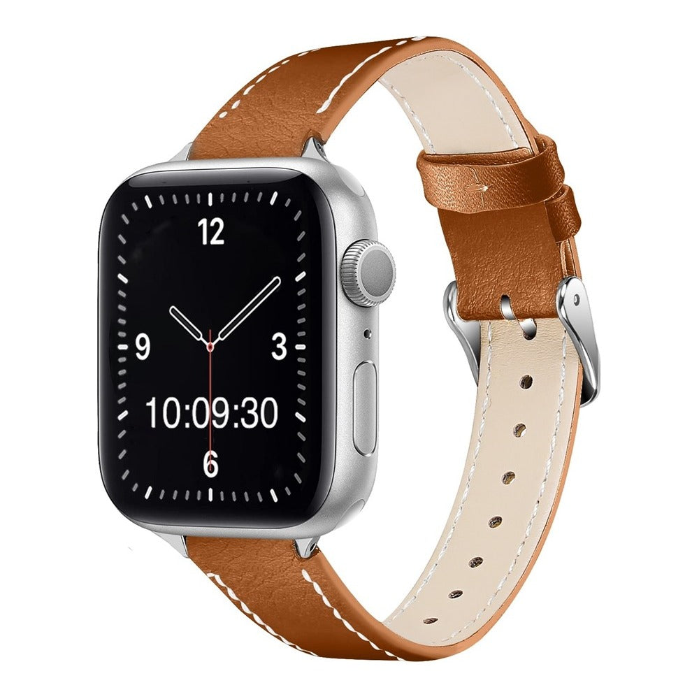 Slim Contrasting Stitch Leather Watch Strap