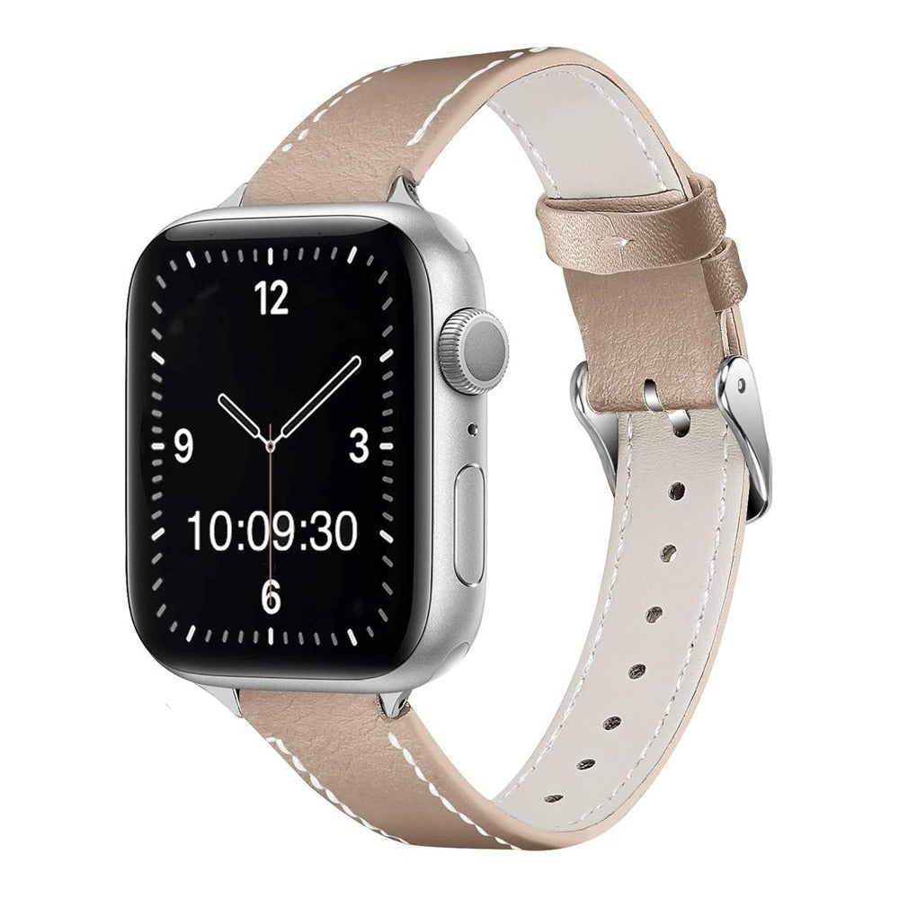Slim Contrasting Stitch Leather Watch Strap