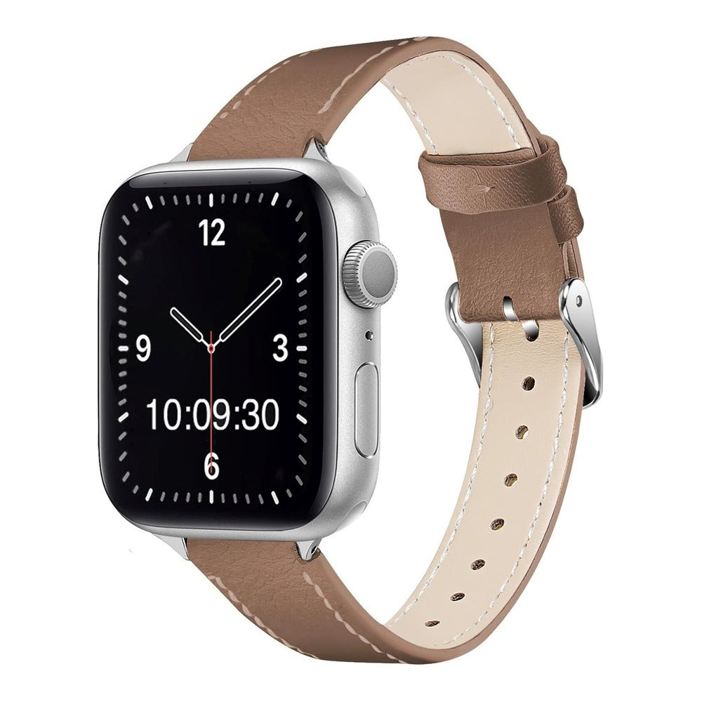 Slim Contrasting Stitch Leather Watch Strap