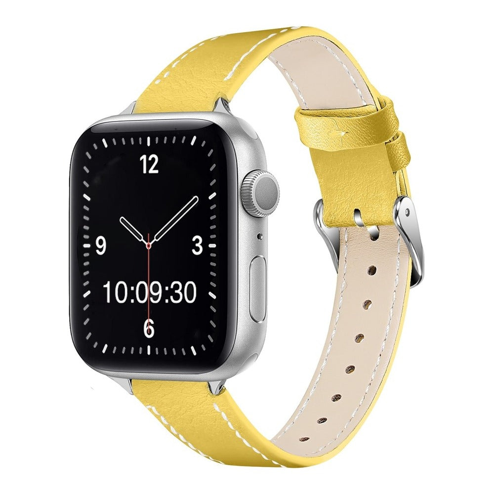 Slim Contrasting Stitch Leather Watch Strap