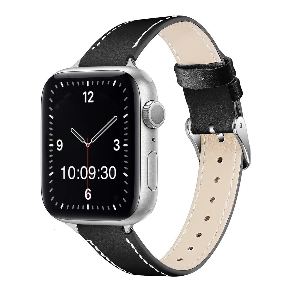Slim Contrasting Stitch Leather Watch Strap