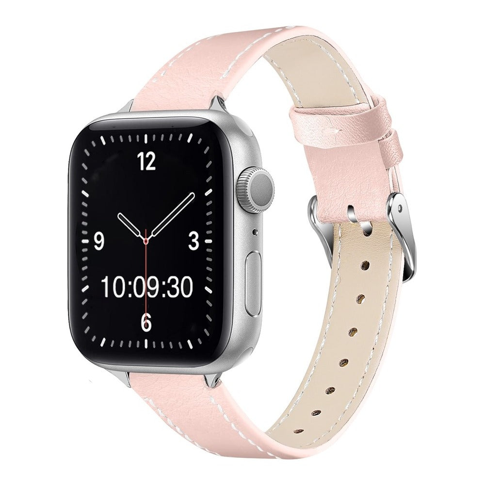 Slim Contrasting Stitch Leather Watch Strap