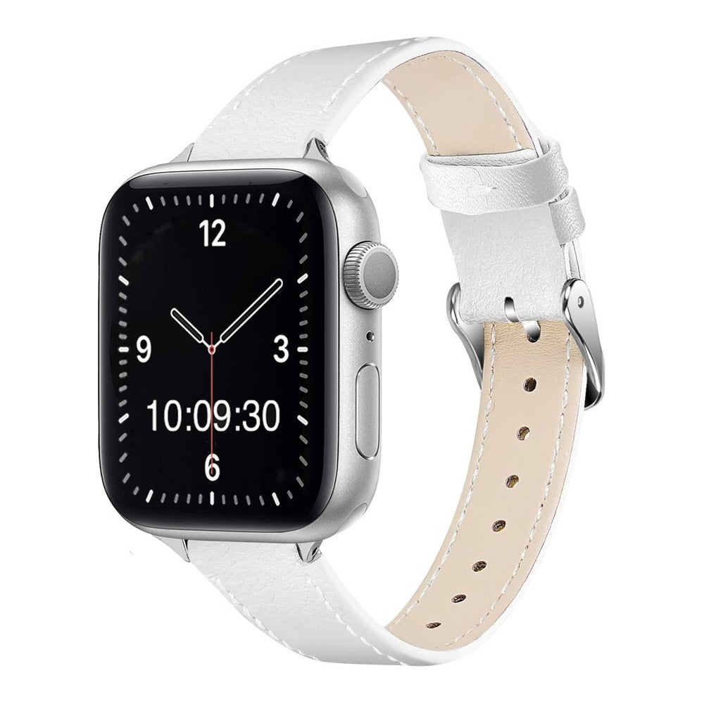 Slim Contrasting Stitch Leather Watch Strap