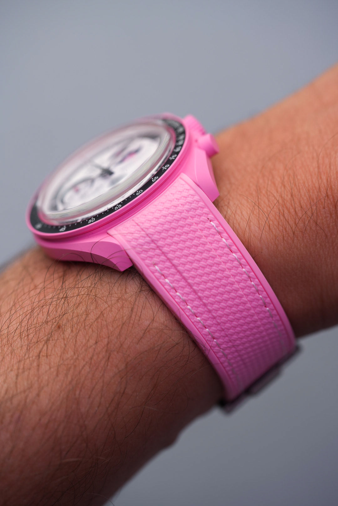 MoonSwatch Pink Moonphase Rubber Woven Strap – MGB WATCHES