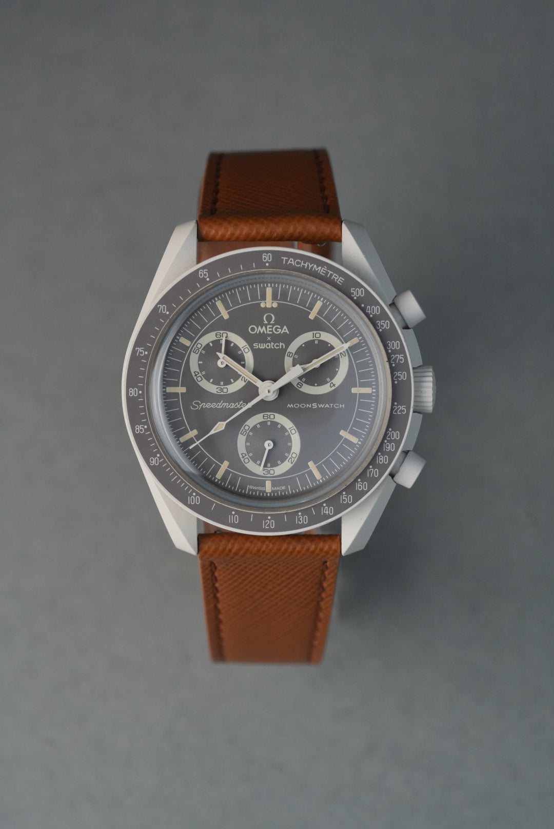 Italian Saffiano Leather Watch Strap for Omega x Swatch MoonSwatch – Mission on Earth: Desert – Tan