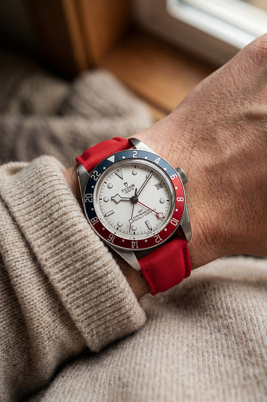 Tudor Black Bay GMT Red Sailcloth FKM Rubber Strap Deployant Clasp