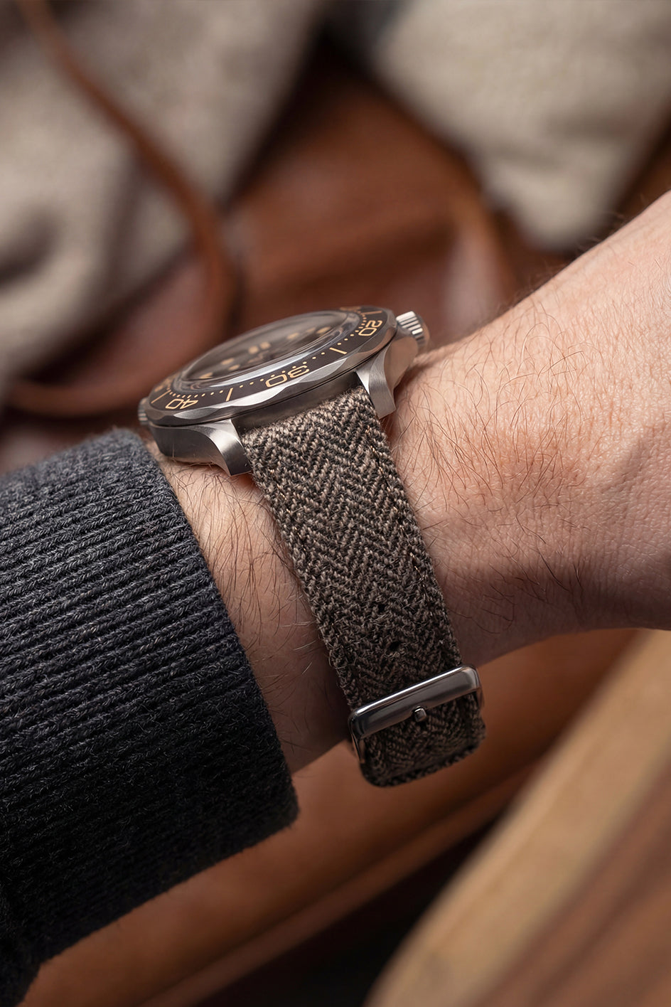 Omega Seamaster Diver 300M No Time To Die — Brown Herringbone Strap