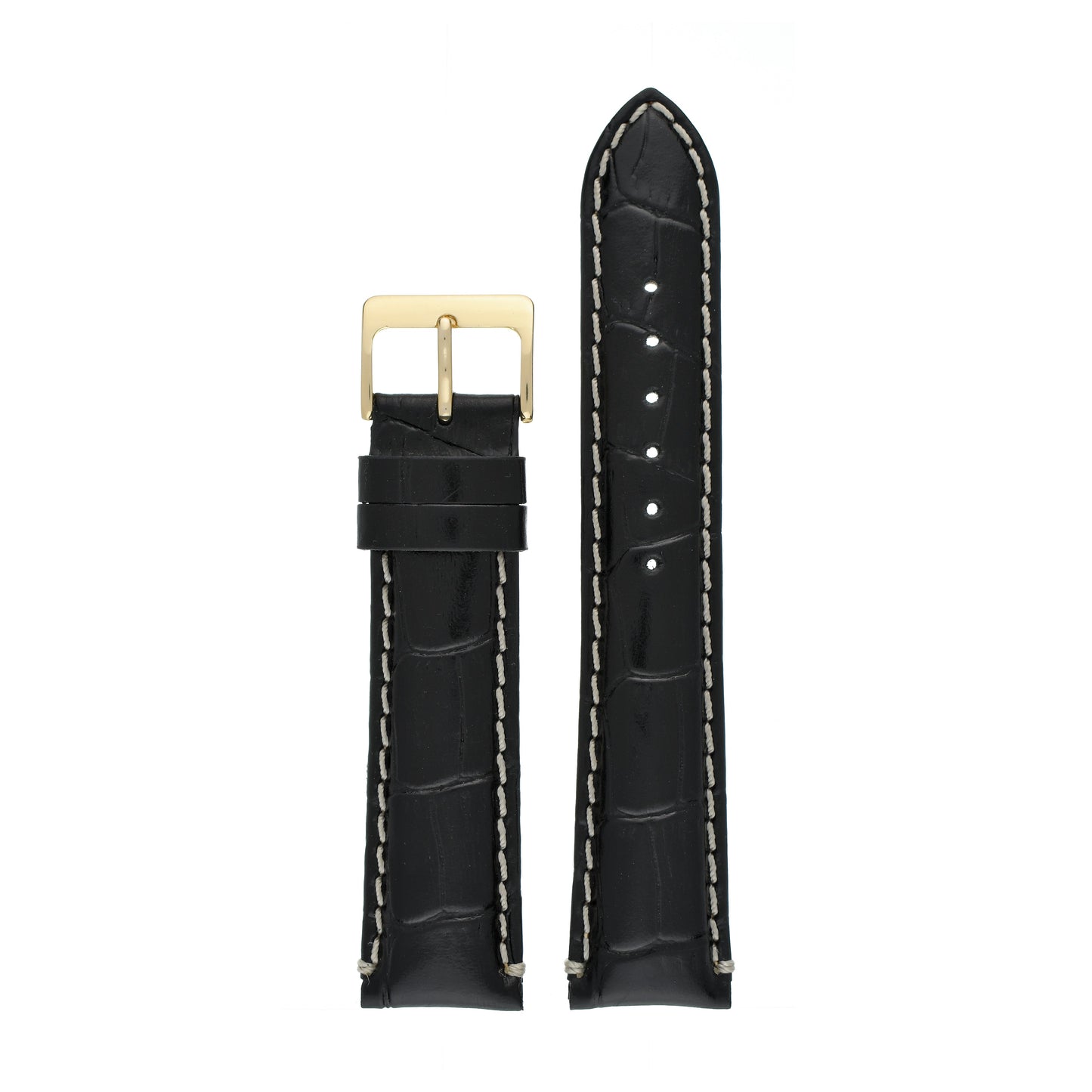 Heavy Stitch Crocodile Grain Leather Watch Strap