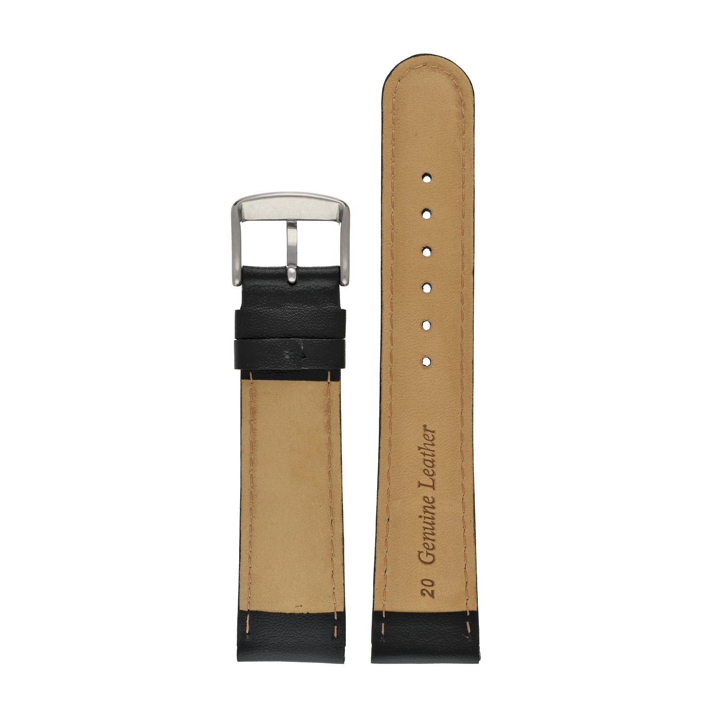 Black Padded Stitched Leather Watch Strap — back view