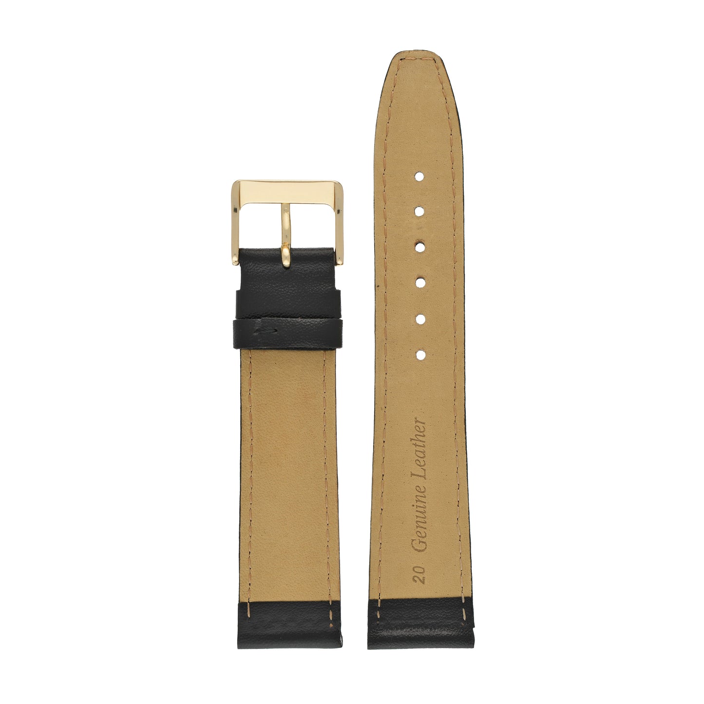 Black Plain Stitched Calf Leather Watch Strap — back view