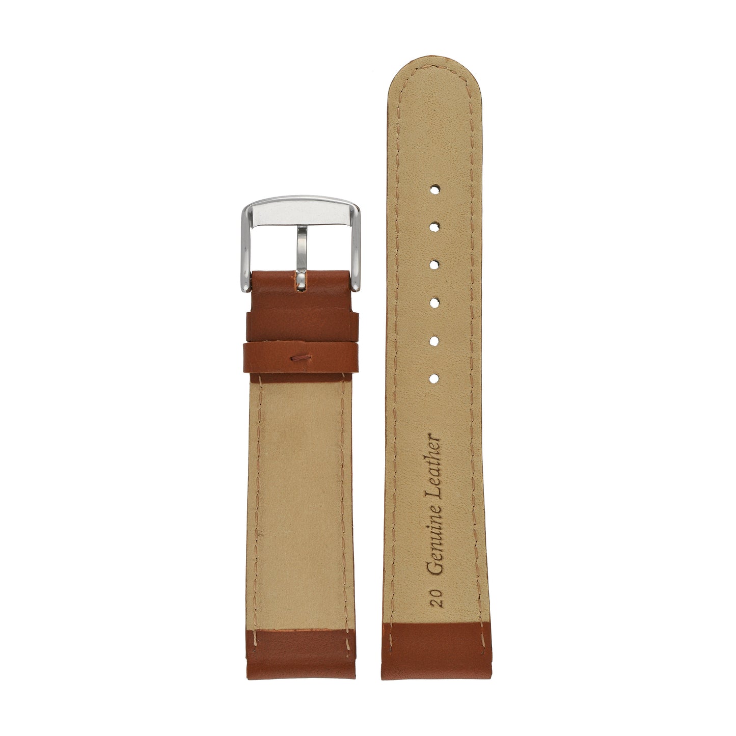 Brown Padded Stitched Leather Watch Strap — back view