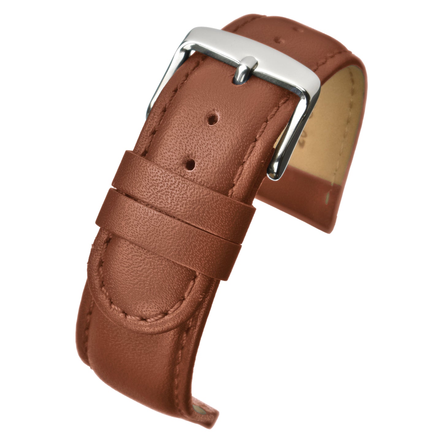 Brown Padded Stitched Leather Watch Strap — curved view