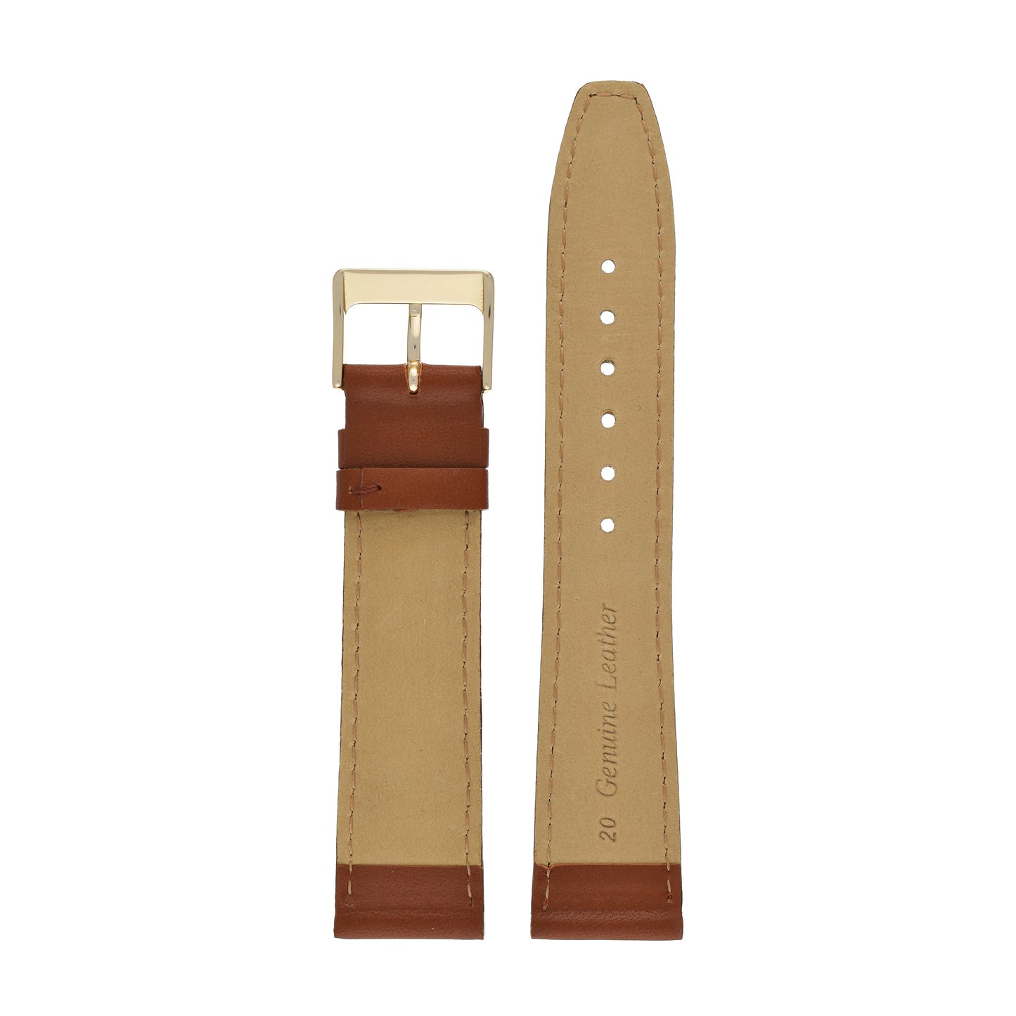 Brown Plain Stitched Calf Leather Watch Strap — back view
