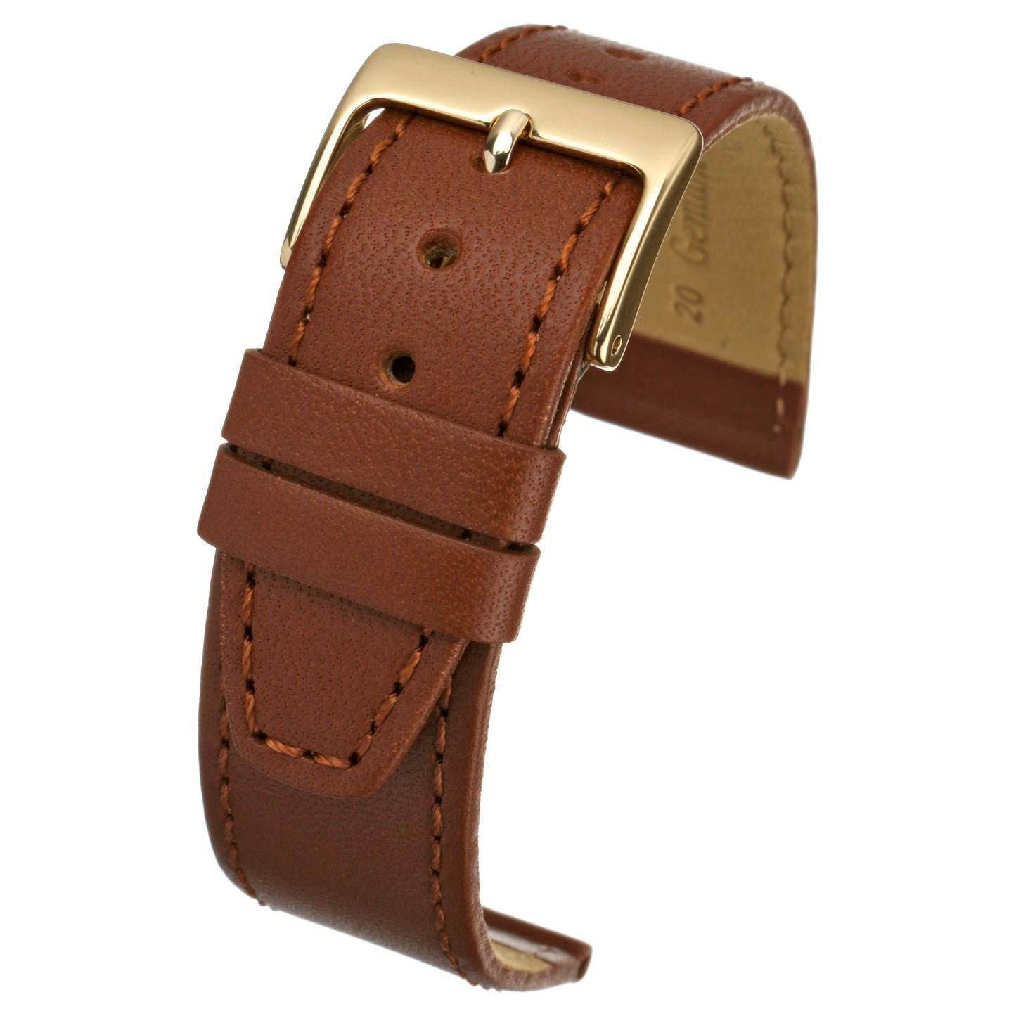 Brown Plain Stitched Calf Leather Watch Strap — curved view