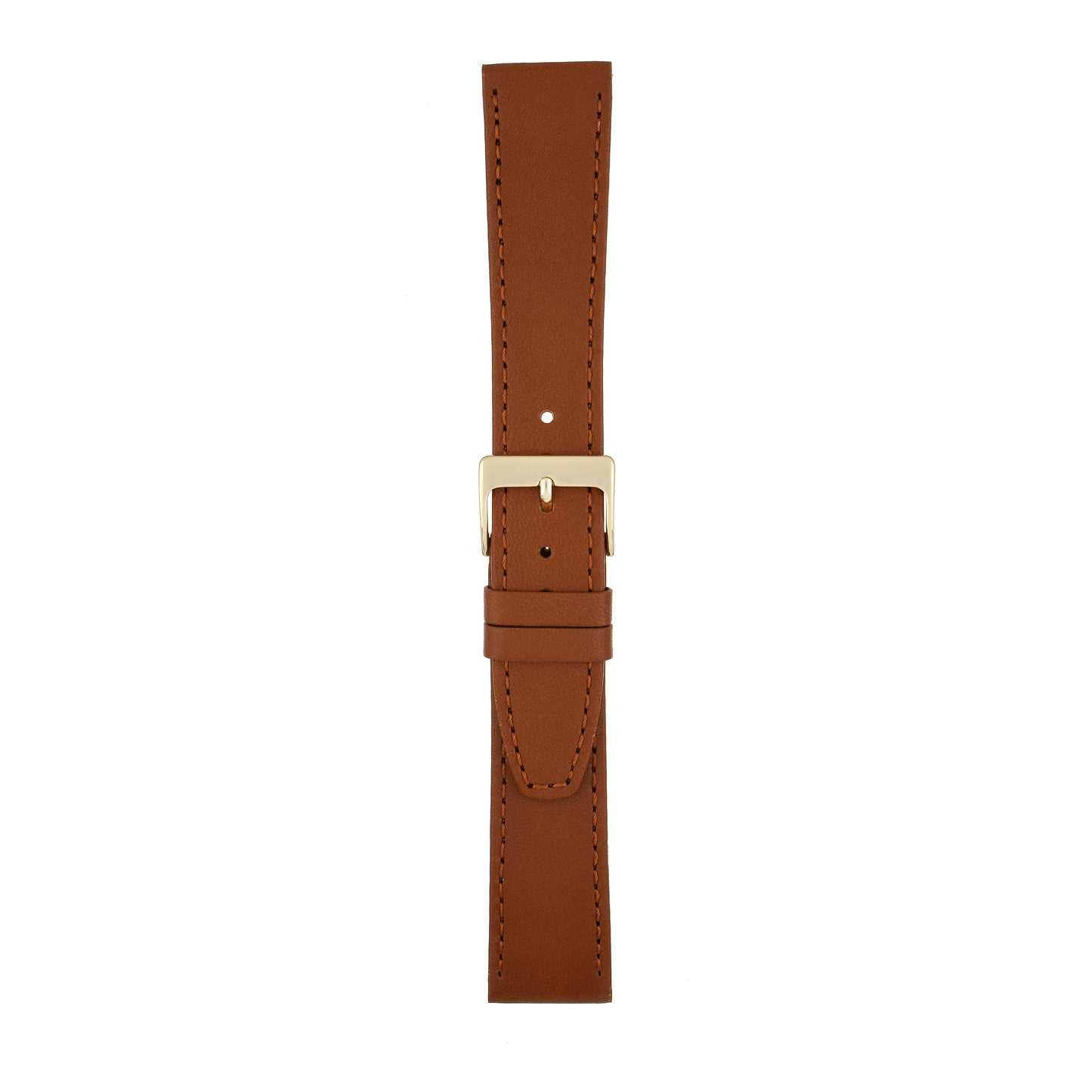 Brown Plain Stitched Calf Leather Watch Strap — joined view