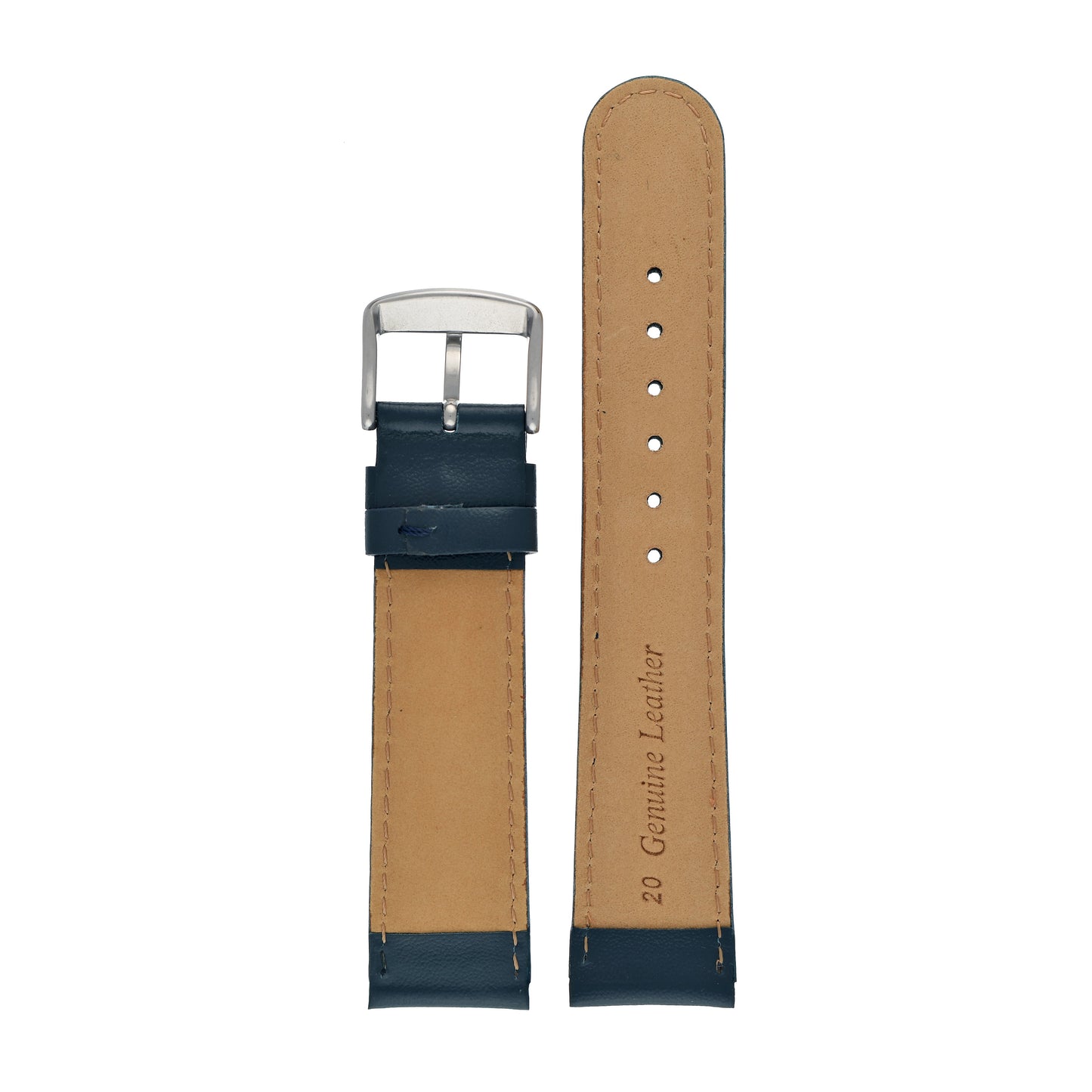 Blue Padded Stitched Leather Watch Strap — back view