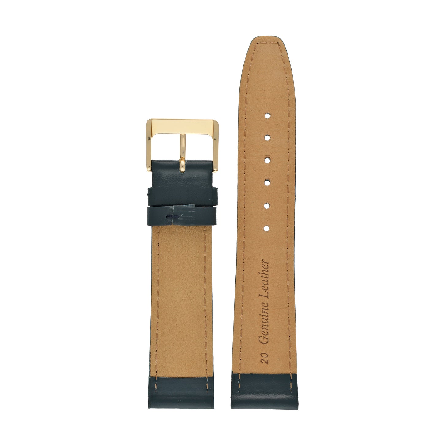 Blue Plain Stitched Calf Leather Watch Strap — back view