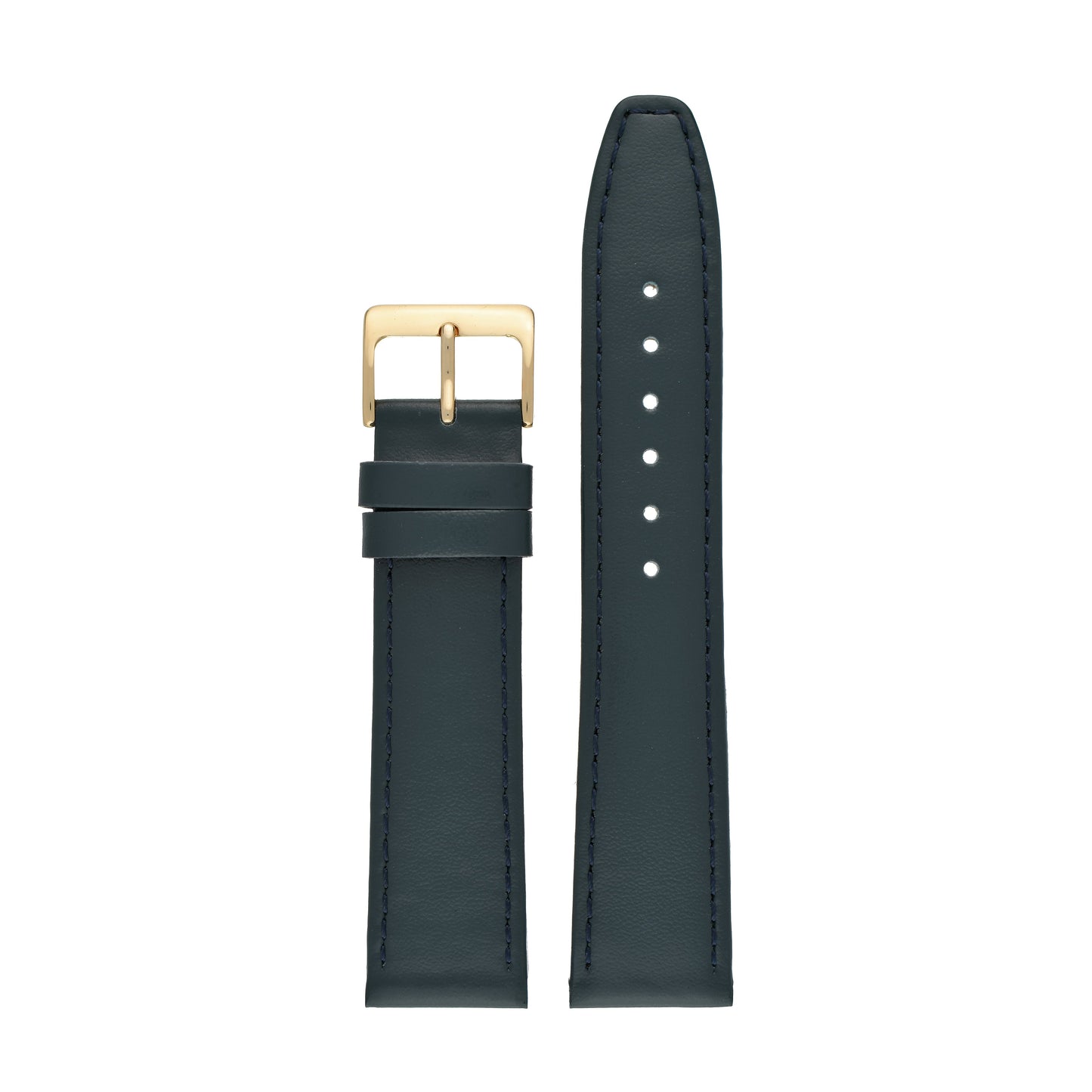 Blue Plain Stitched Calf Leather Watch Strap — front view
