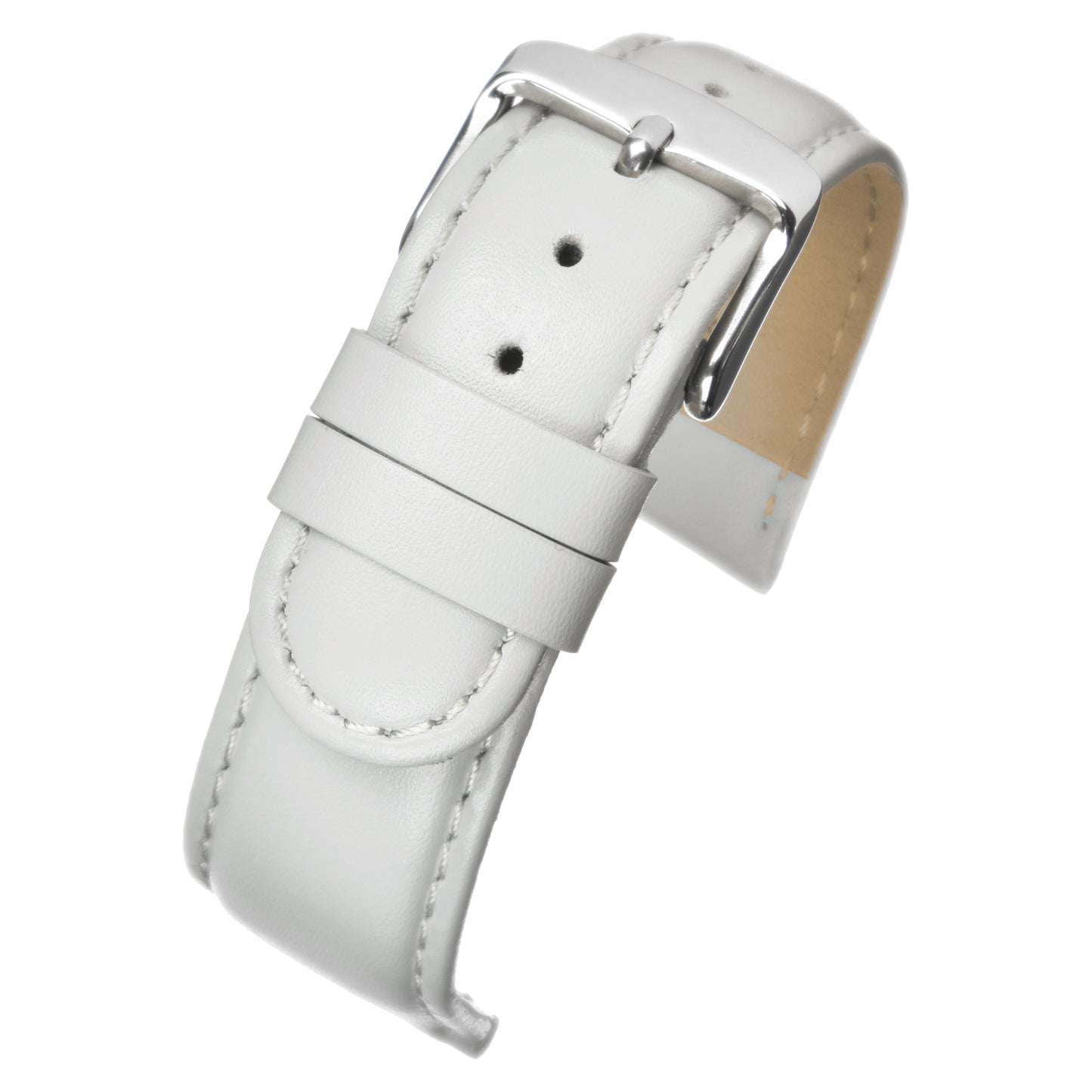 White Padded Stitched Leather Watch Strap — curved view