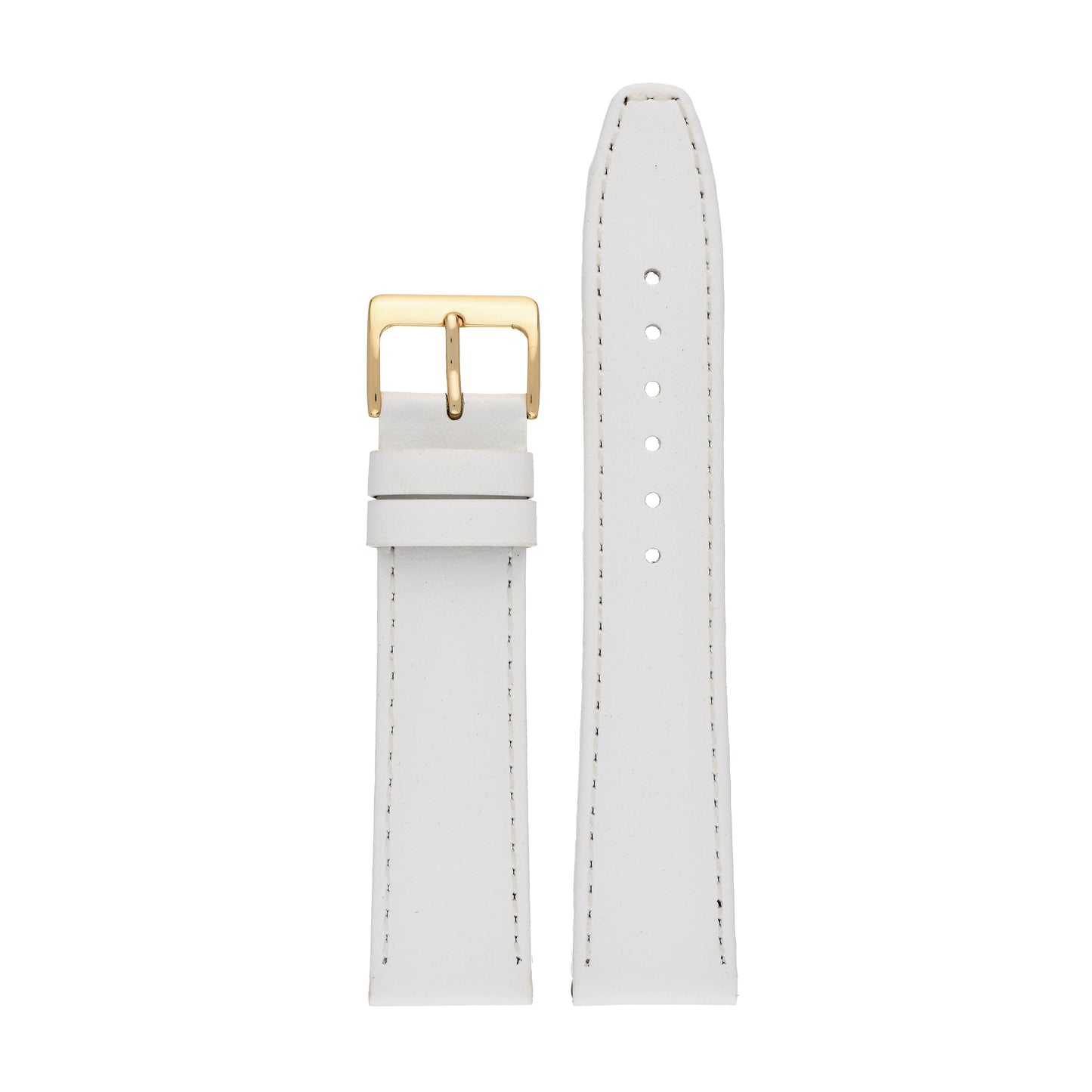 White Plain Stitched Calf Leather Watch Strap — front view