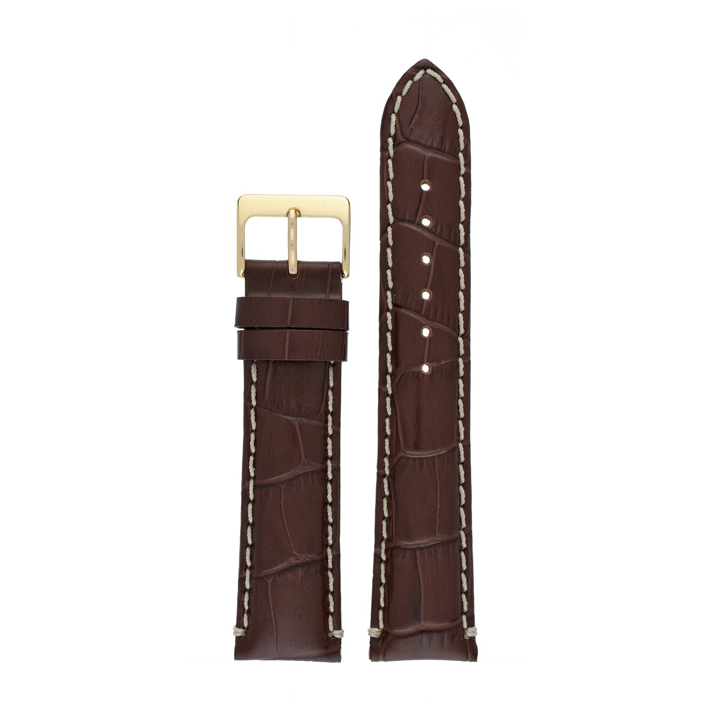 Heavy Stitch Crocodile Grain Leather Watch Strap