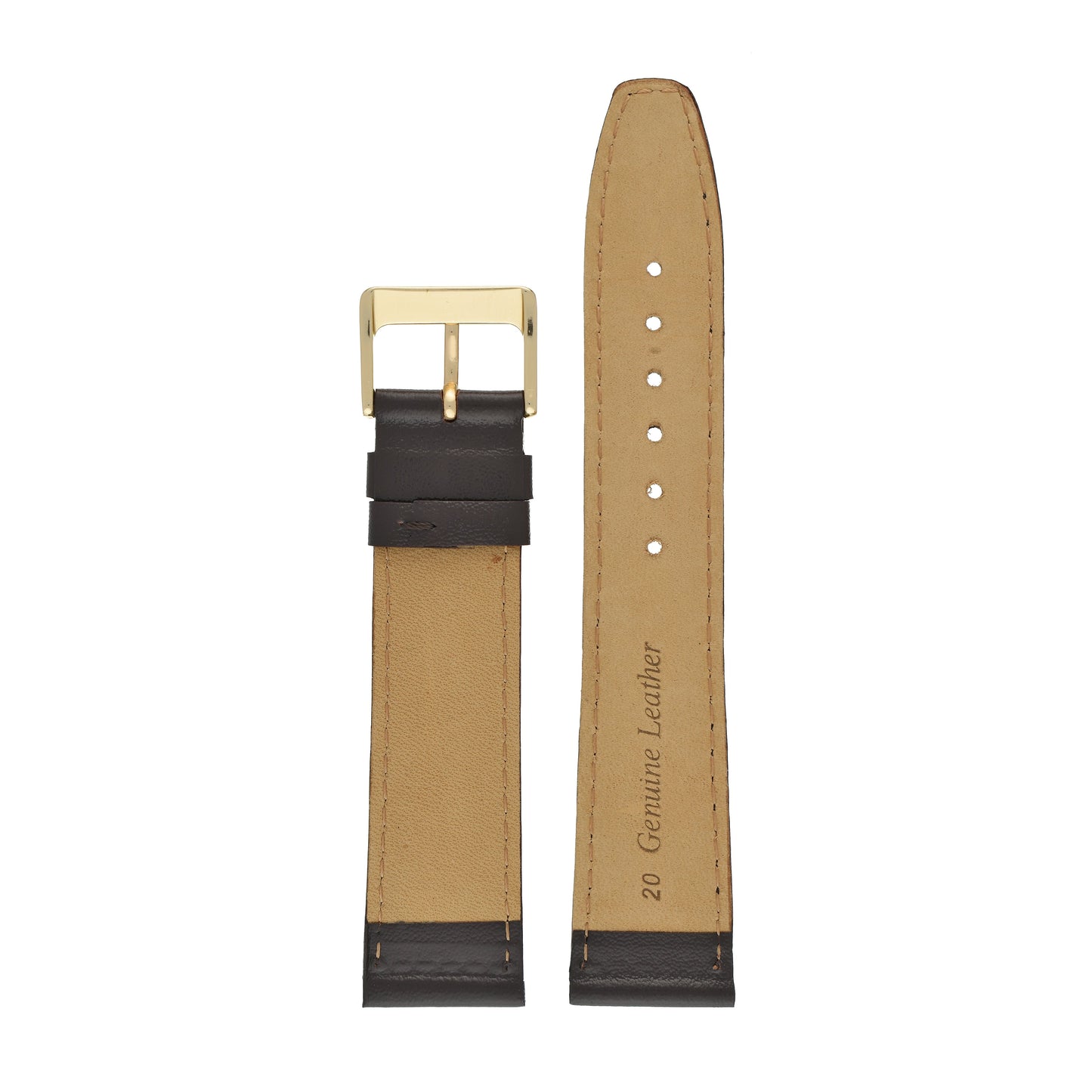 Tan Plain Stitched Calf Leather Watch Strap — back view