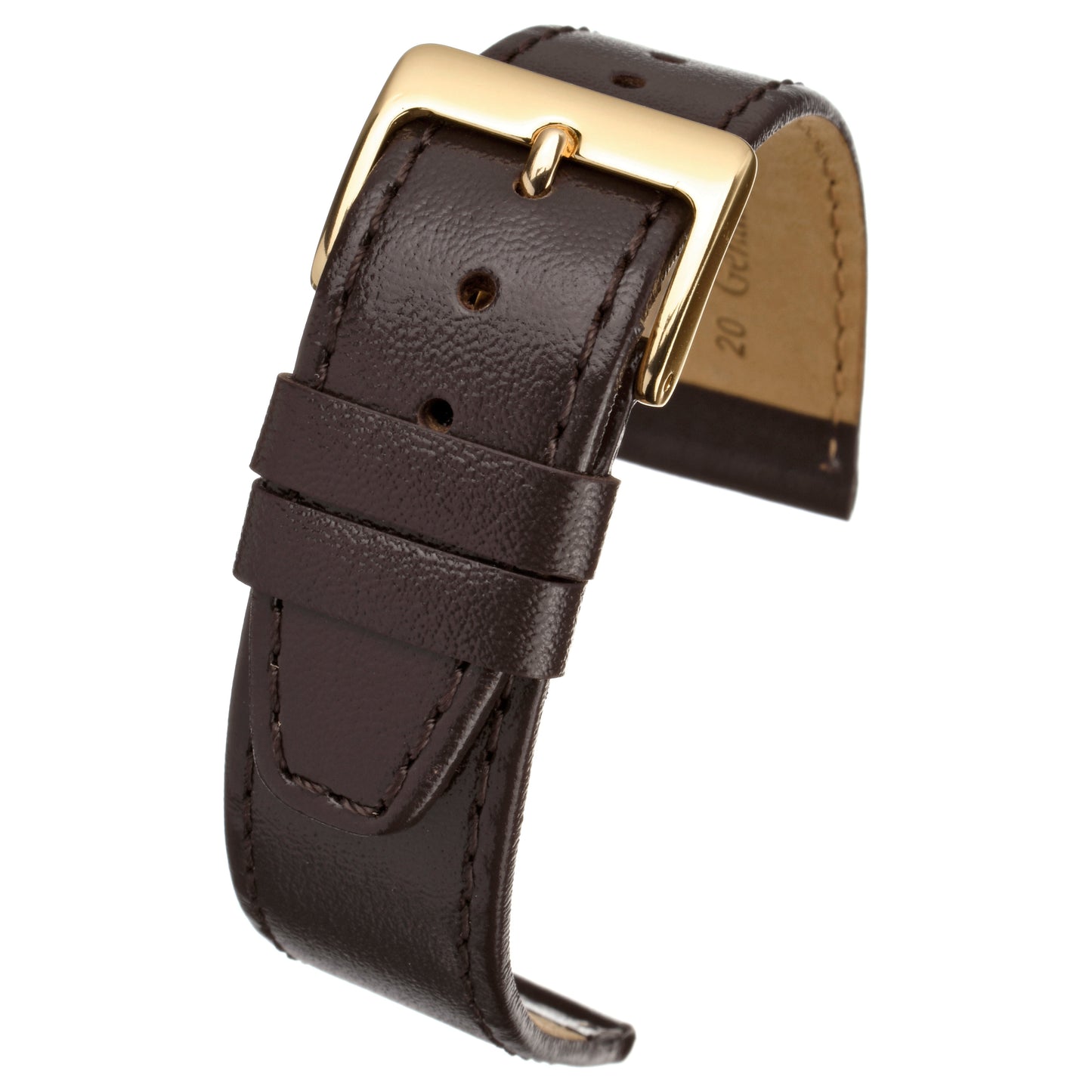 Tan Plain Stitched Calf Leather Watch Strap — curved view