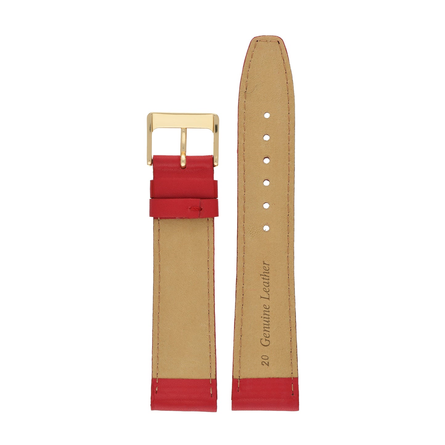 Red Plain Stitched Calf Leather Watch Strap — back view