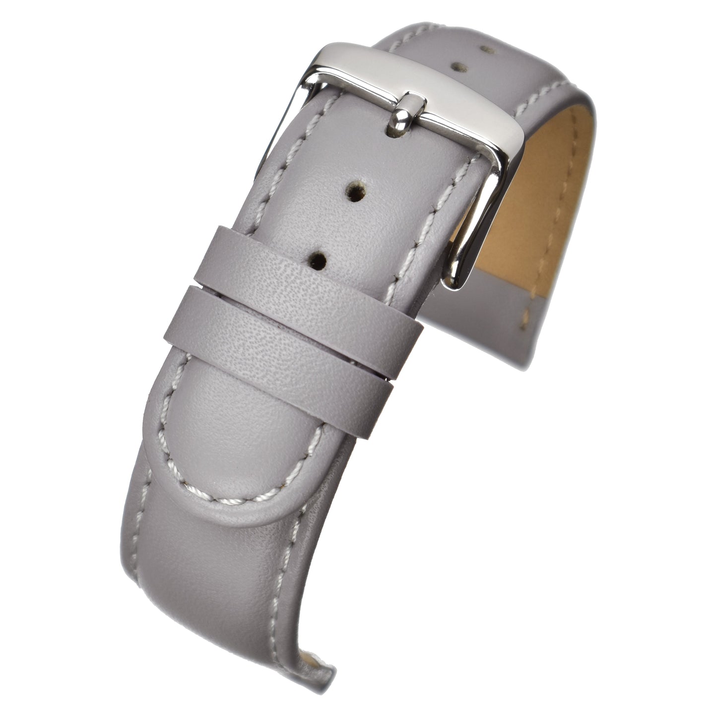 Grey Padded Stitched Leather Watch Strap — curved view