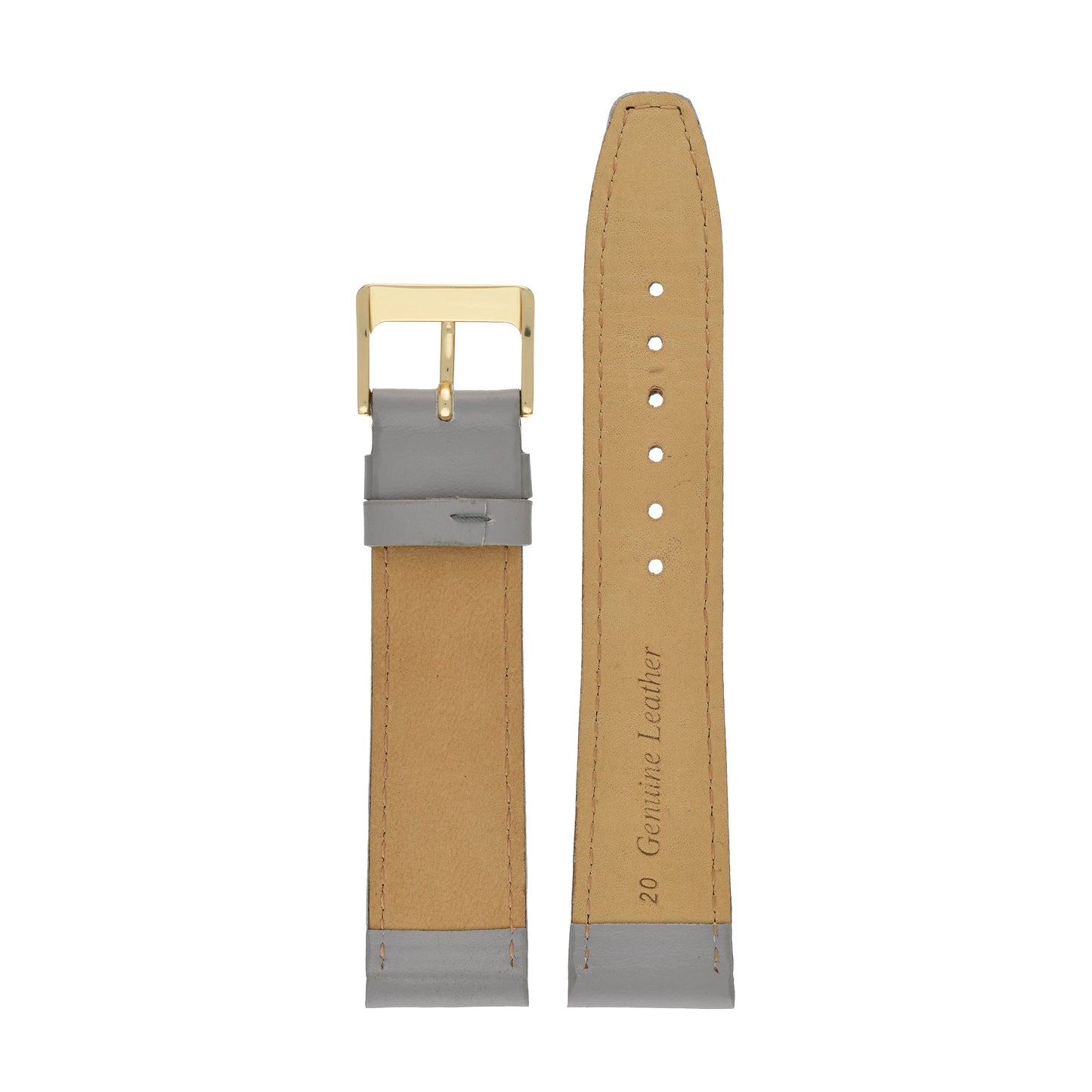 Grey Plain Stitched Calf Leather Watch Strap — back view