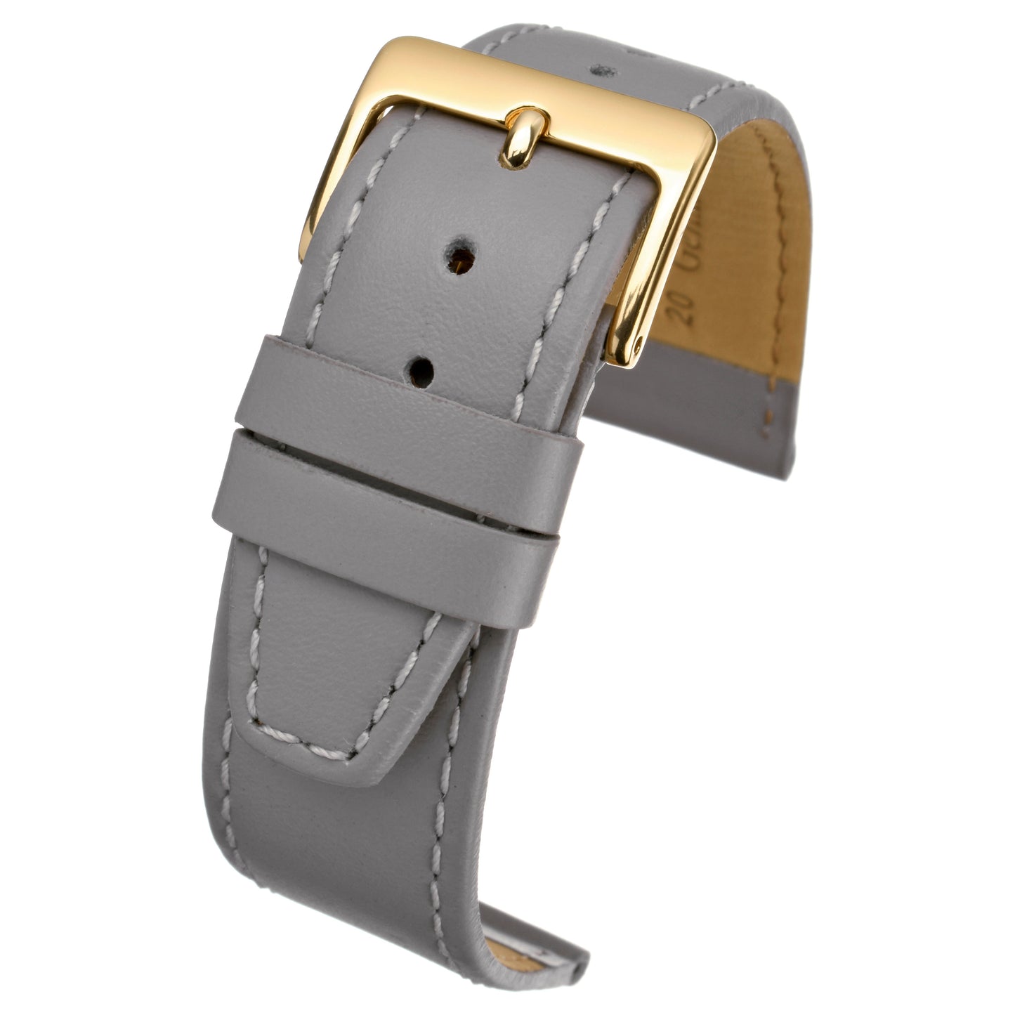 Grey Plain Stitched Calf Leather Watch Strap — curved view