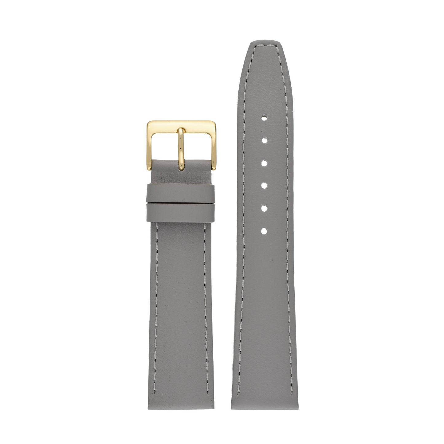 Grey Plain Stitched Calf Leather Watch Strap — front view