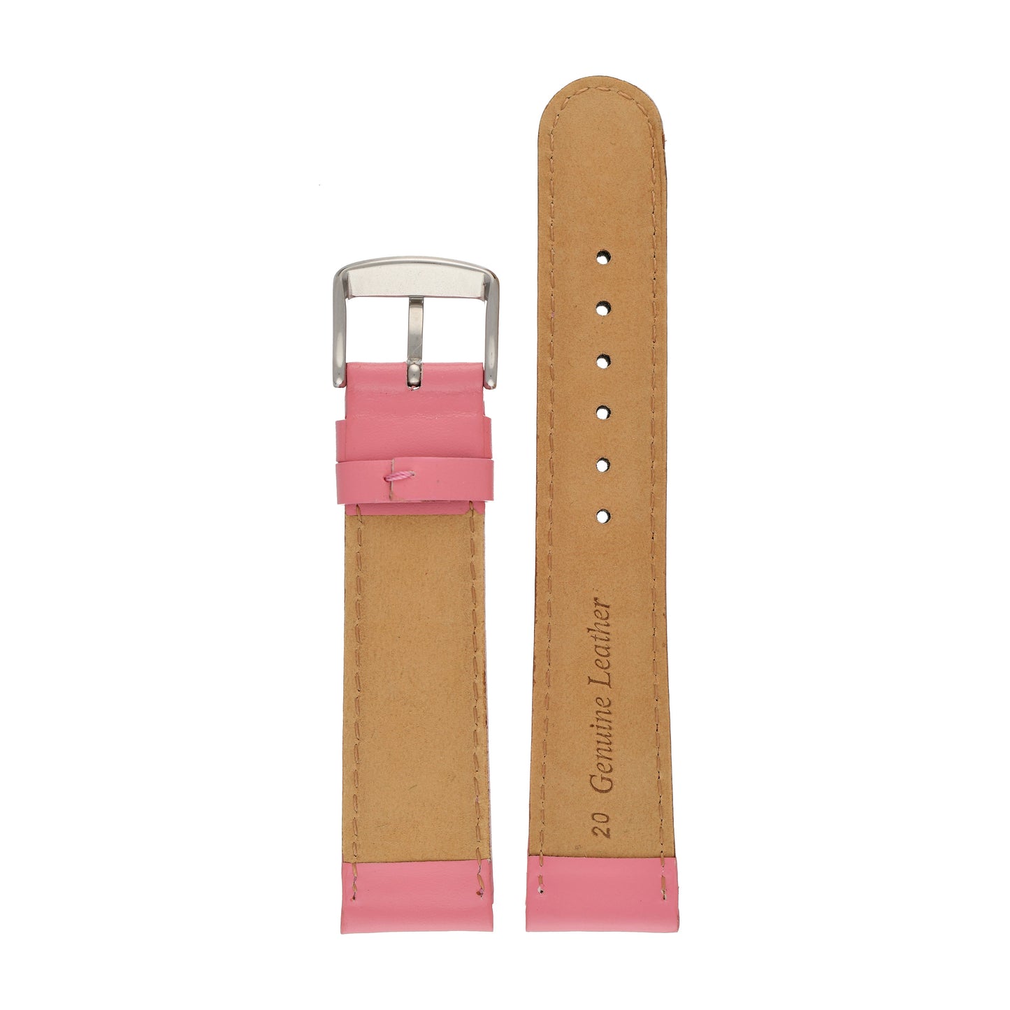 Pink Padded Stitched Leather Watch Strap — back view