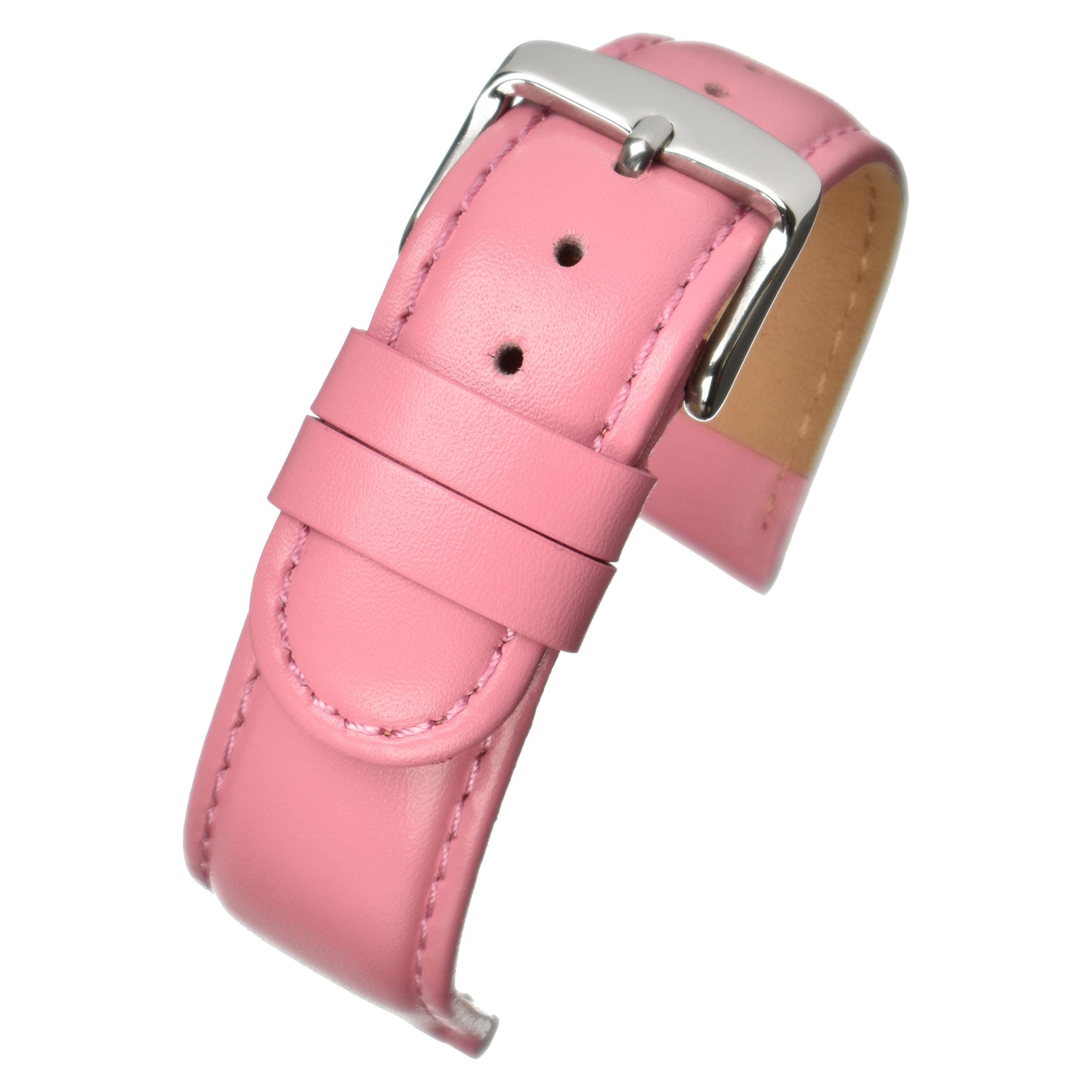 Pink Padded Stitched Leather Watch Strap — curved view