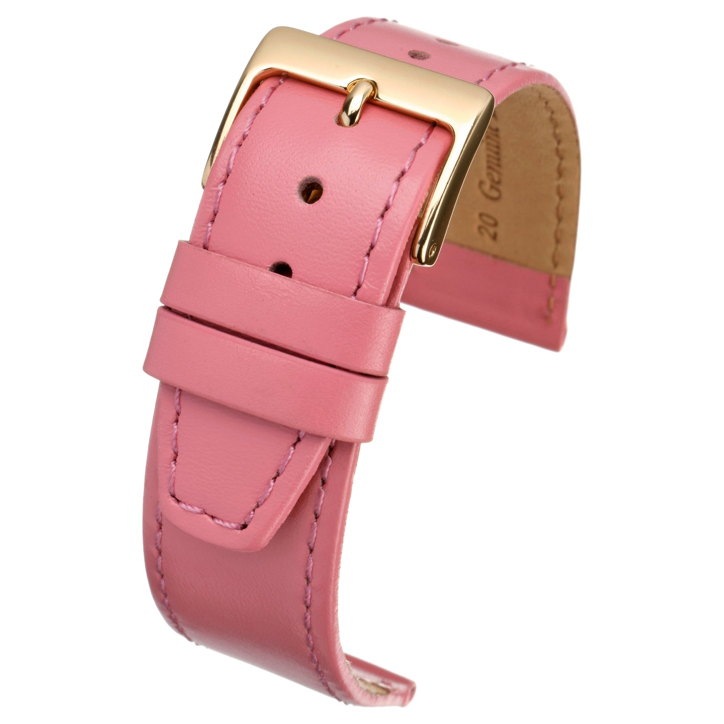 Pink Plain Stitched Calf Leather Watch Strap — curved view