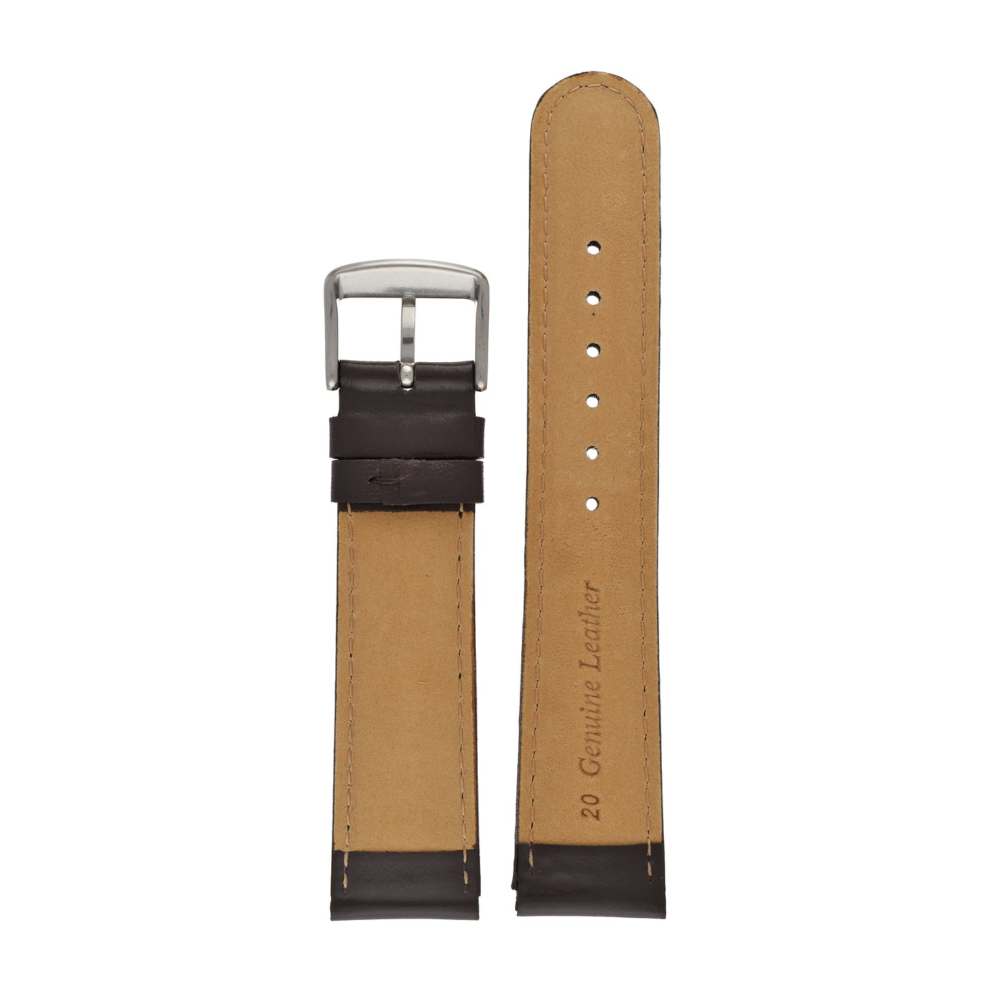 Tan Padded Stitched Leather Watch Strap — back view