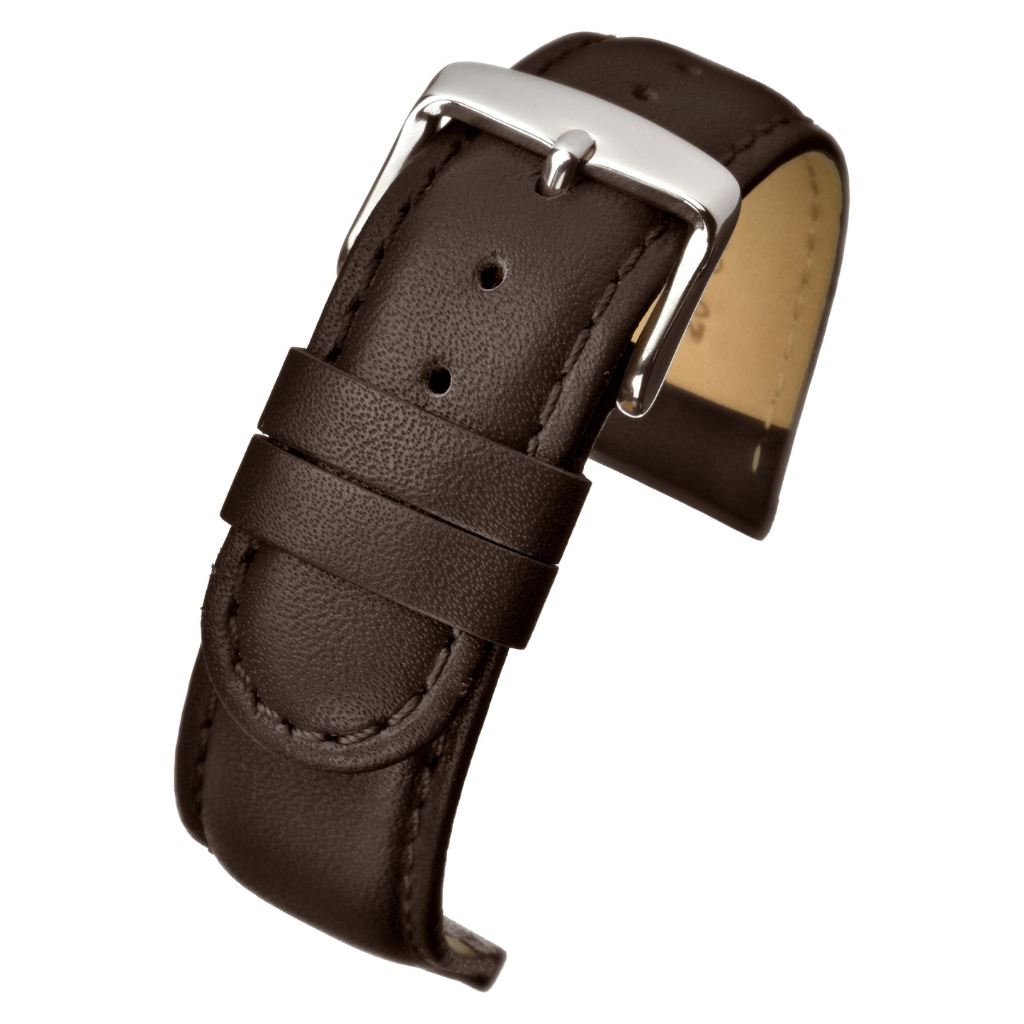 Tan Padded Stitched Leather Watch Strap — curved view